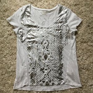 white and silver shirt | dkny